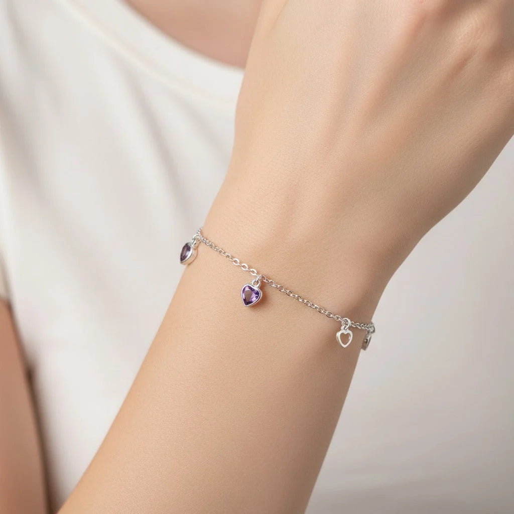 Pulsera Rolo Corazones Circones Amatista