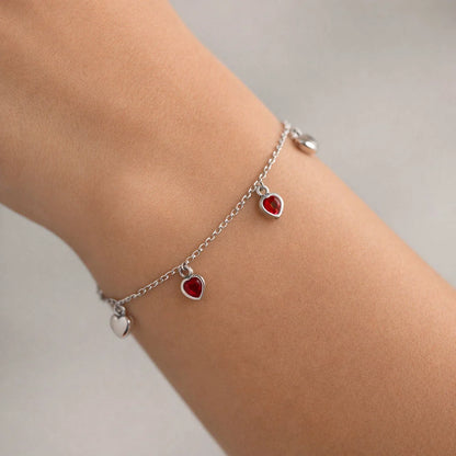 Pulsera Corazones Circones Rubí