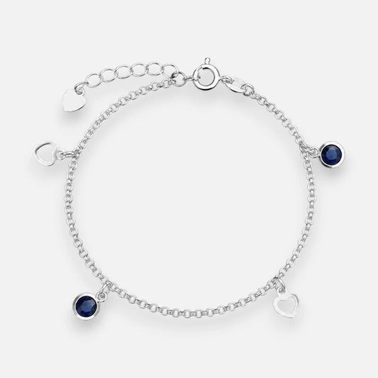 Pulsera Corazones Circones Zafiro 17 cm