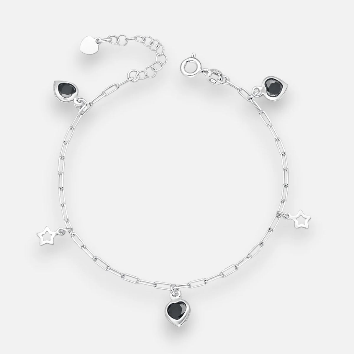 Pulsera Tradicional Corazones Estrellas Circones Ónix
