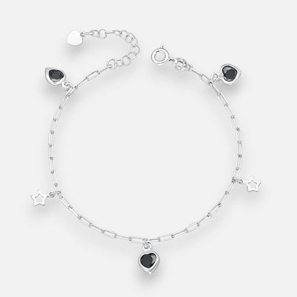 Pulsera Tradicional Corazones Estrellas Circones Ónix