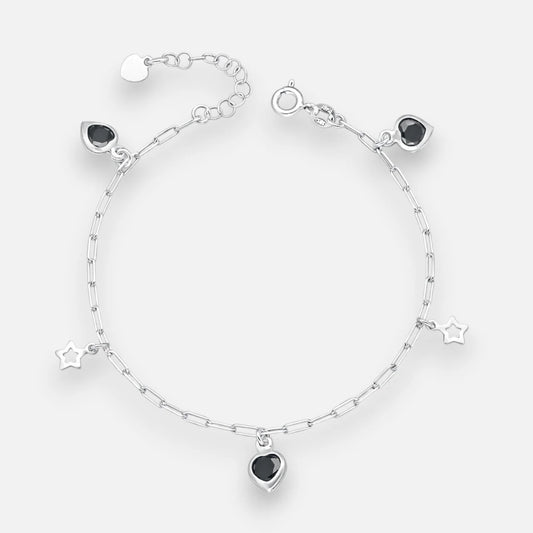 Pulsera Tradicional Corazones Estrellas Circones Ónix