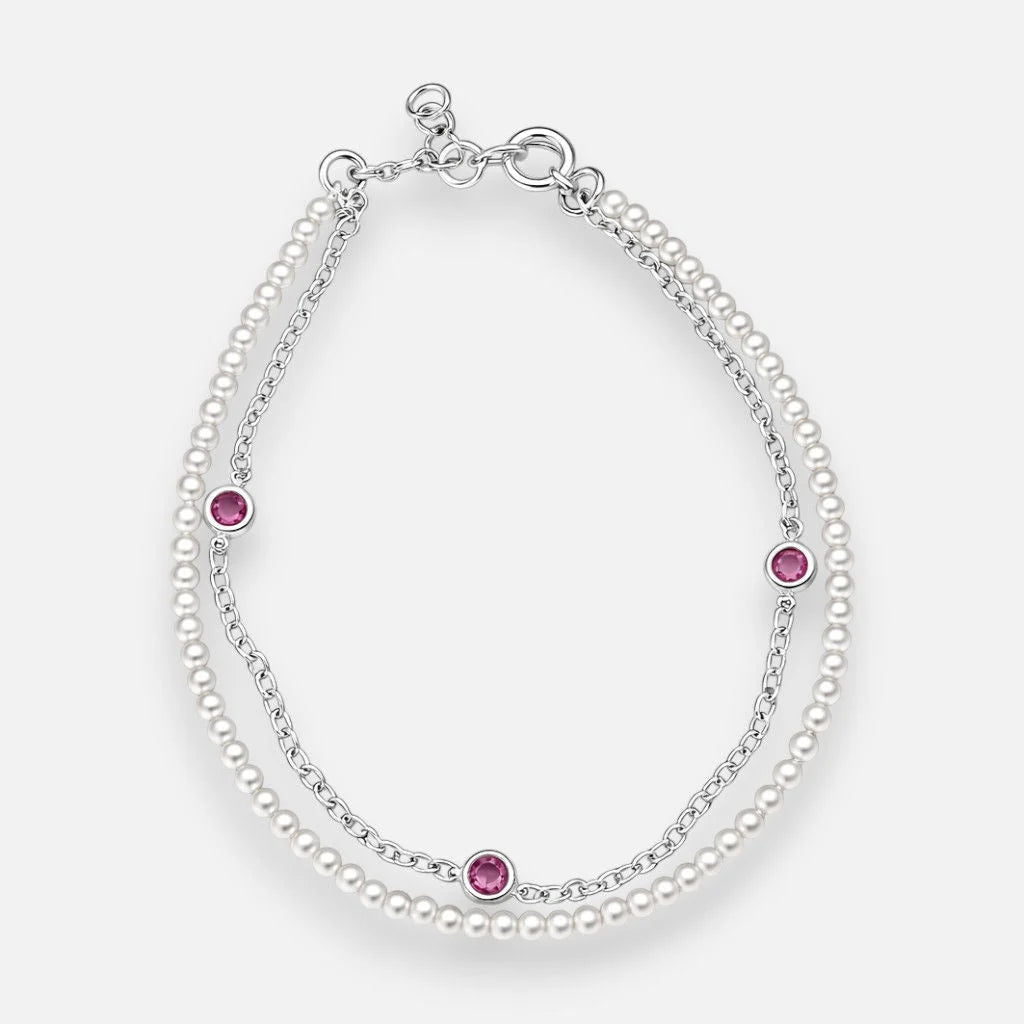Pulsera Doble Perlas Circones Fucsia