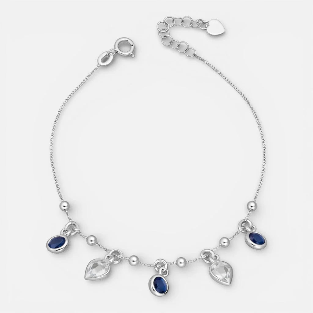 Pulsera Esferas Corazones Circones Zafiro