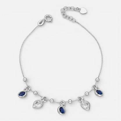 Pulsera Esferas Corazones Circones Zafiro