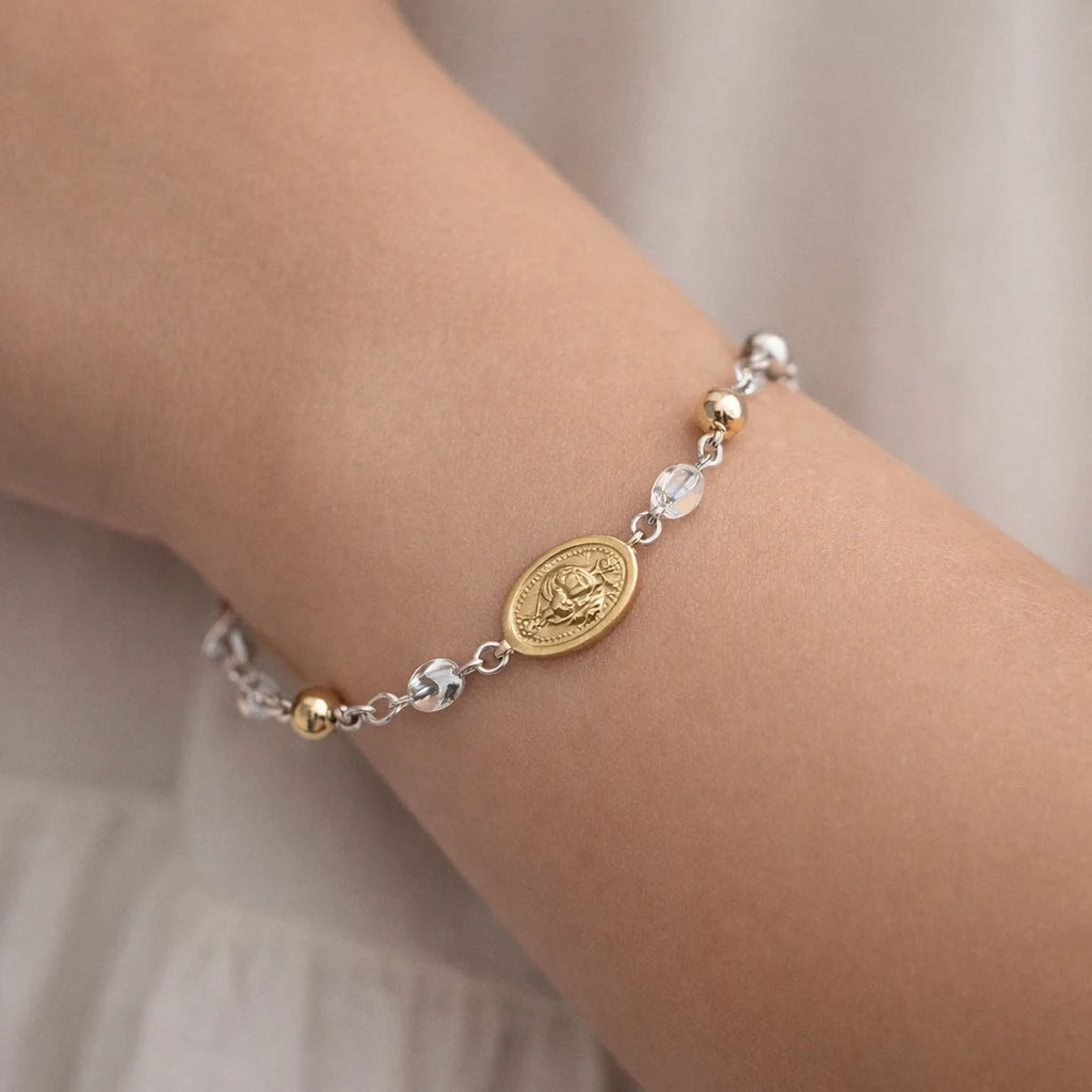 Pulsera Esferas Facetada Virgen de los Rayos Milagrosa en oro