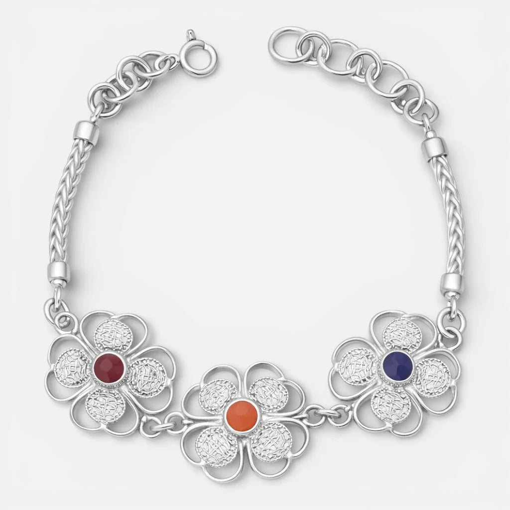 Pulsera Espiga Flores Piedras Naturales Multicolor