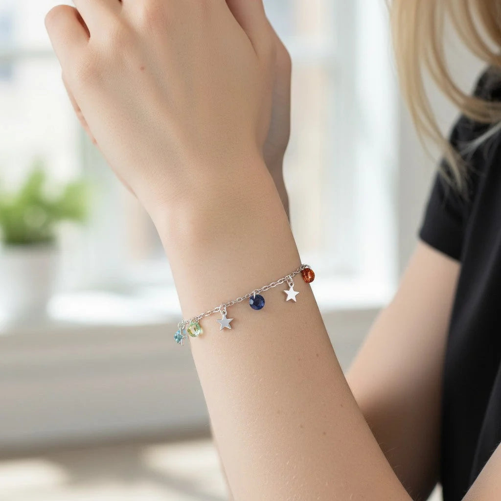 Pulsera Estrellas Cristales Hecho con Swarovski 7 Chakras