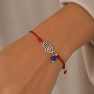Pulsera Hilo Rojo Ajustable Mano de Fátima Circón Ojo Turco