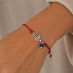 Pulsera Hilo Rojo Ajustable Mano de Fátima Circón Ojo Turco