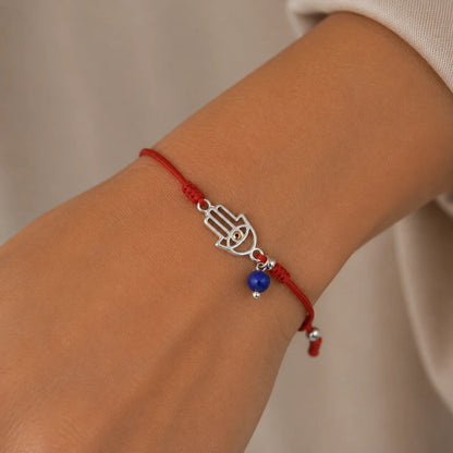 Pulsera Hilo Rojo Ajustable Mano de Fátima Circón Ojo Turco