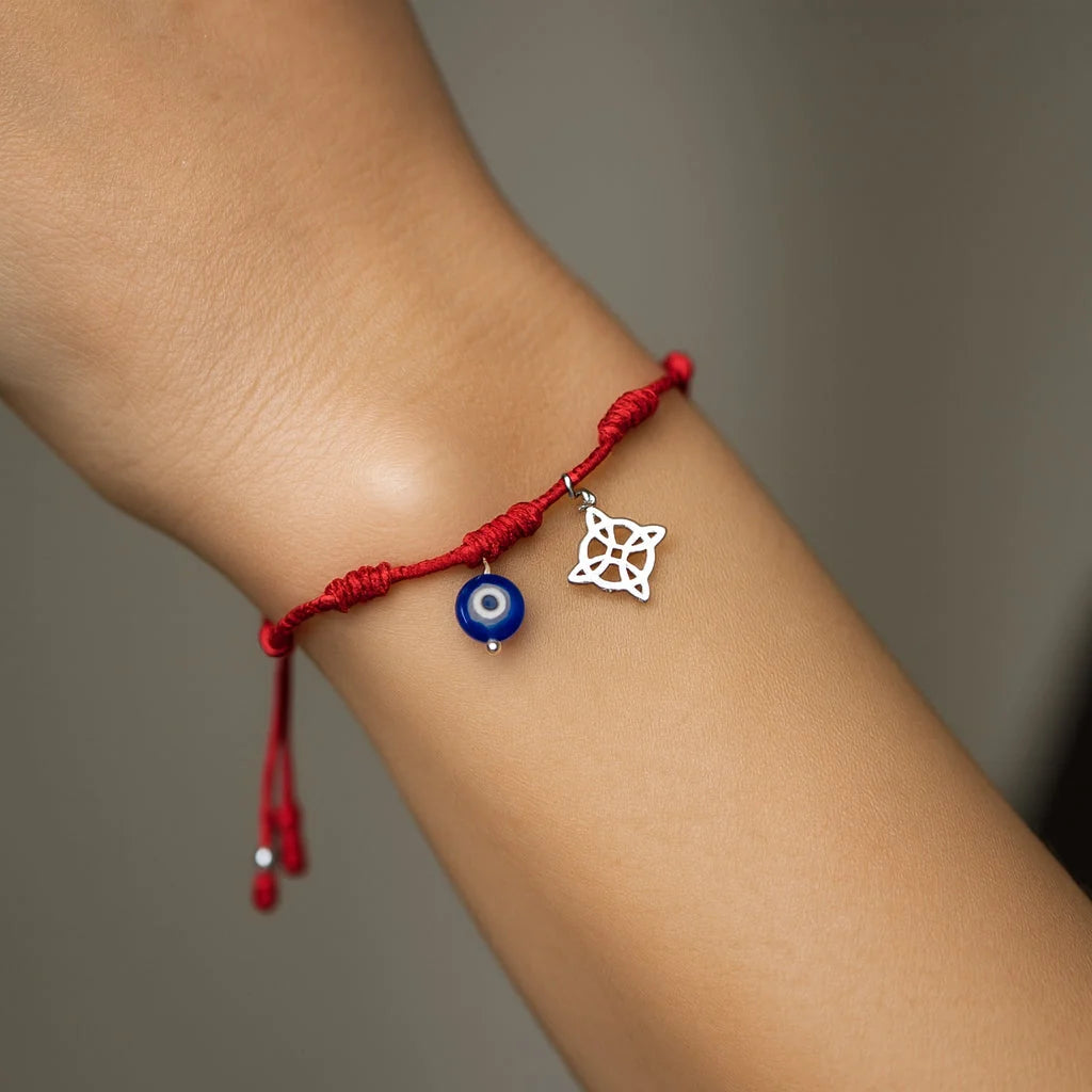 Pulsera Hilo Rojo Ajustable Ojo Turco Nudo de Brujas