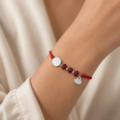 Pulsera Hilo Rojo Círculo Corazón Cristales