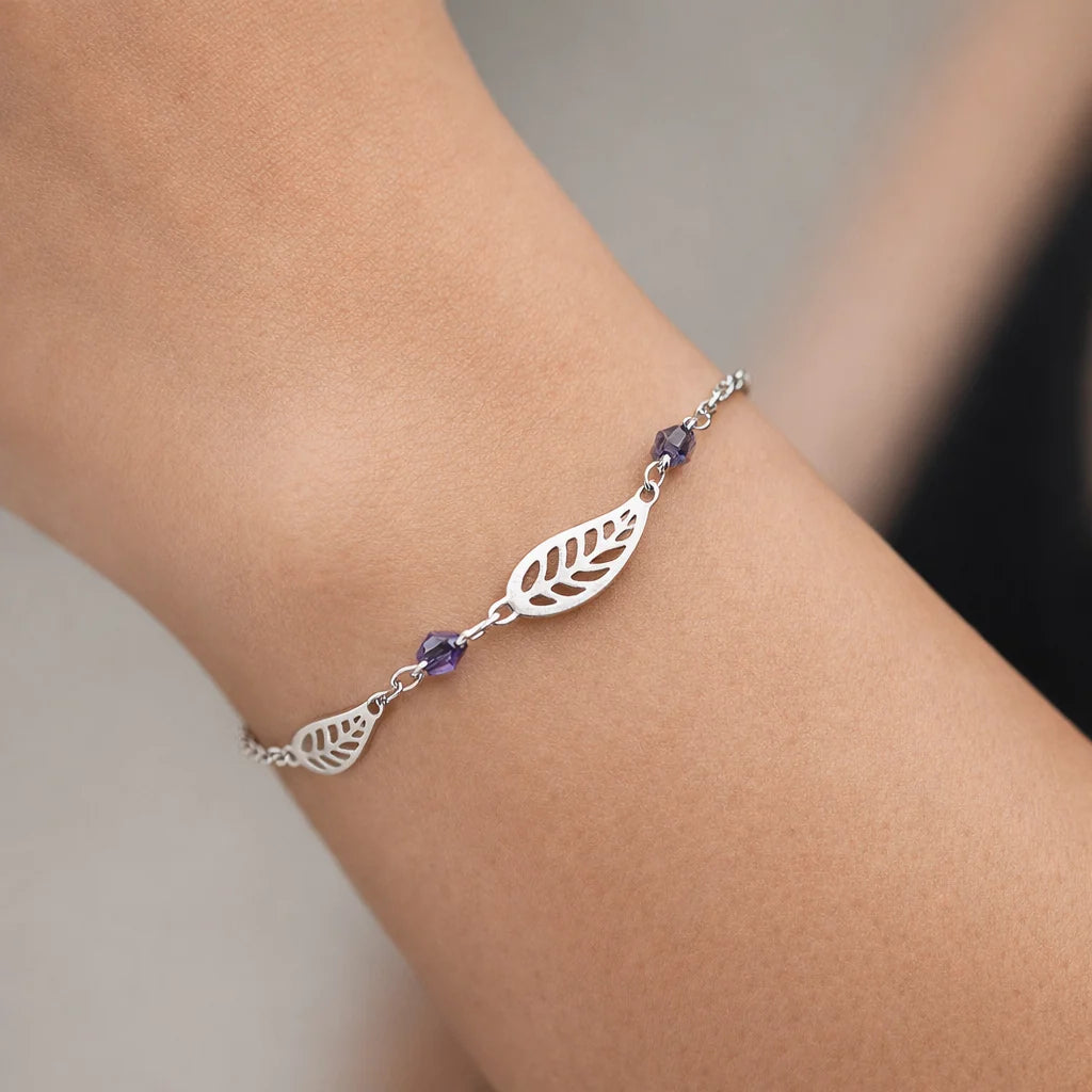 Pulsera Hojas Cristales Hecho con Swarovski Morado