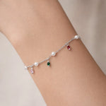 Pulsera Perlas Cristales Multicolor 17 cm