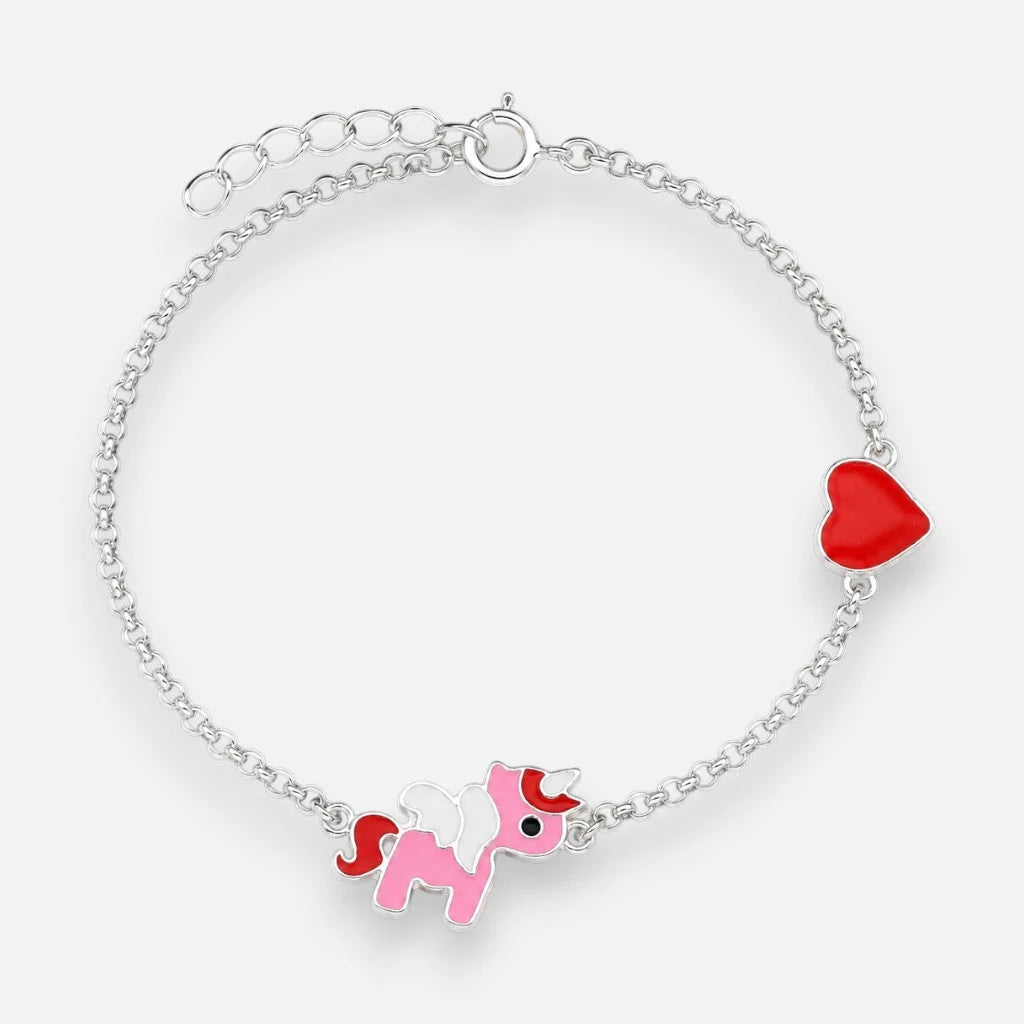 Pulsera Unicornio Corazón Esmaltado 15 cm