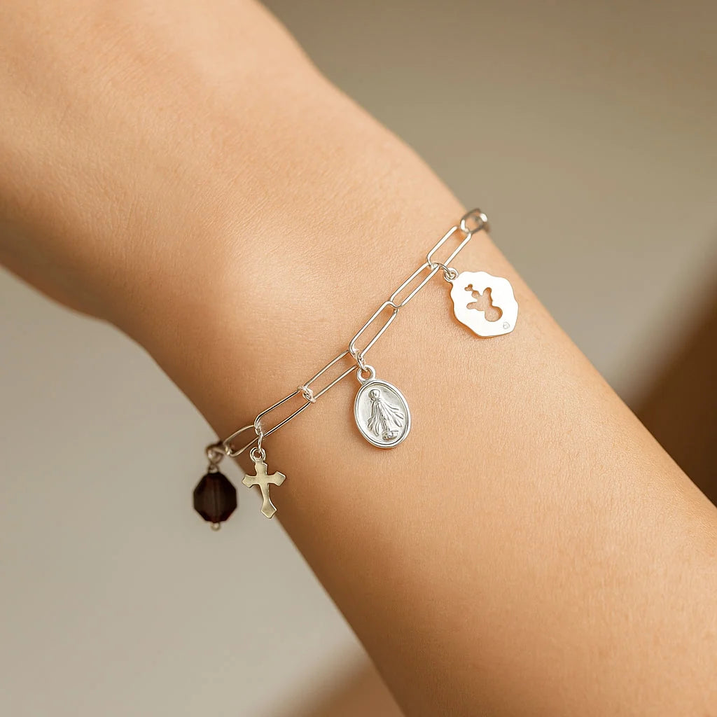 Pulsera Virgen de los Rayos Milagrosa Cristal Hecho con Swarovski Morado