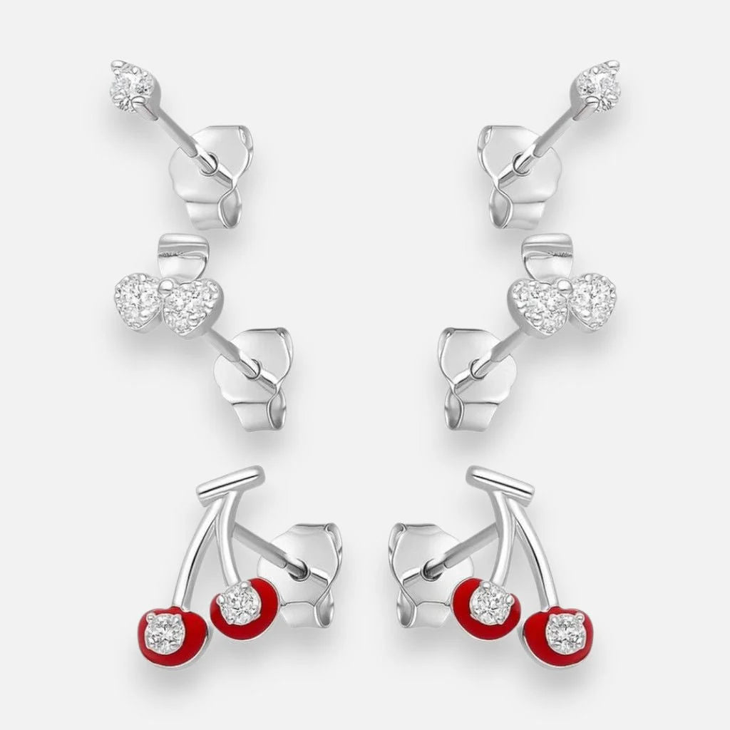Set Aros Minimalista Cerezas Circones
