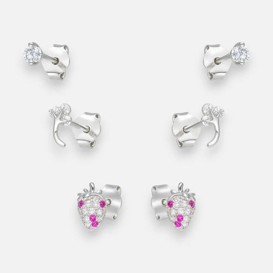 Set Aros Minimalista Frutilla Trébol Circones