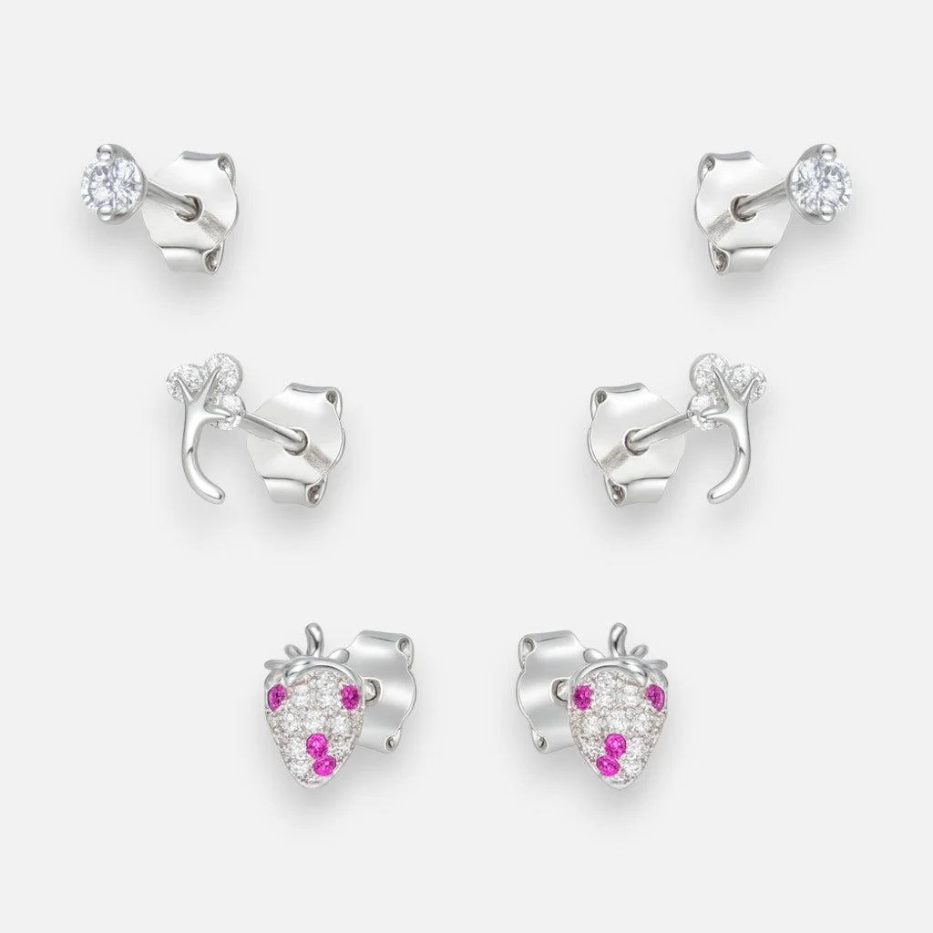 Set Aros Minimalista Frutilla Trébol Circones