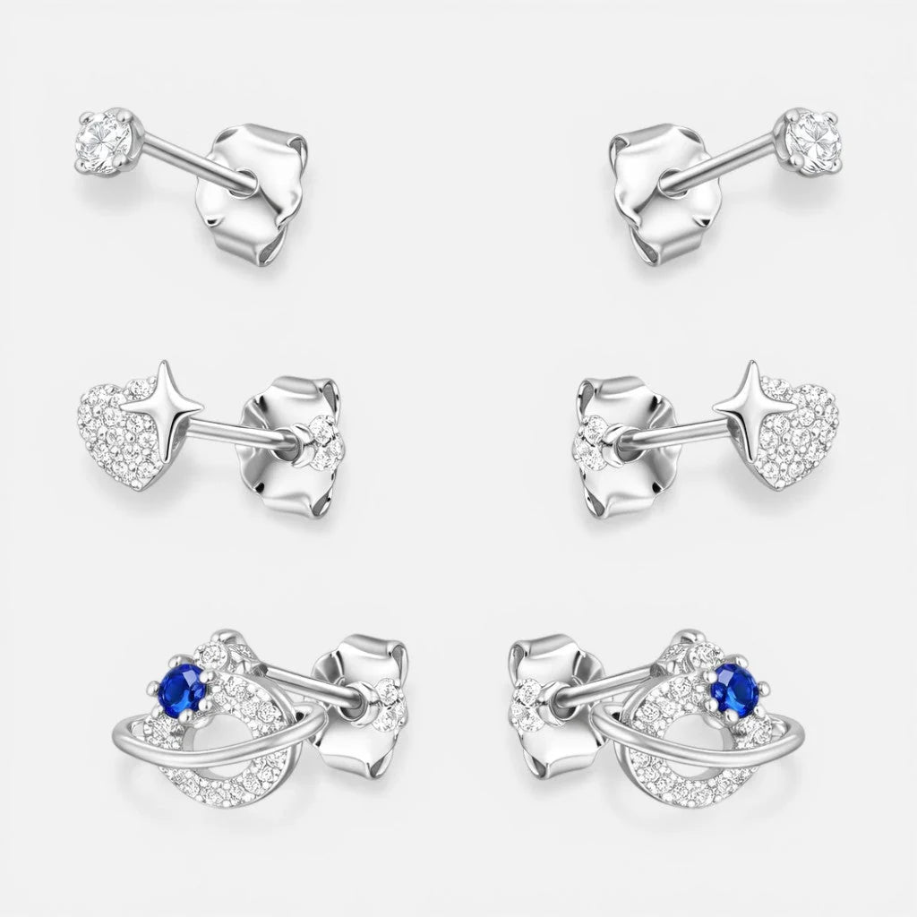 Set Aros Minimalista Planeta Corazón Estrella Circones