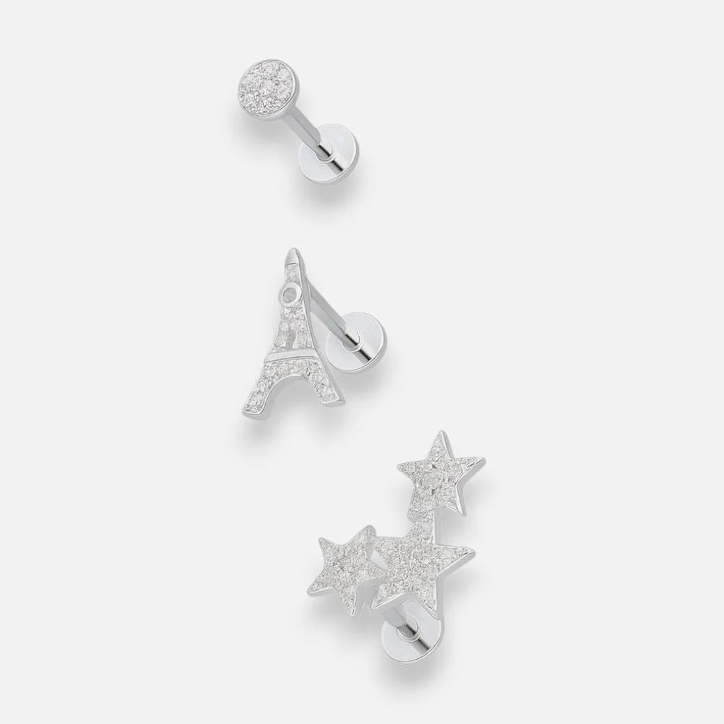 Set Piercing Flat Estrellas Torre Eiffel Circones