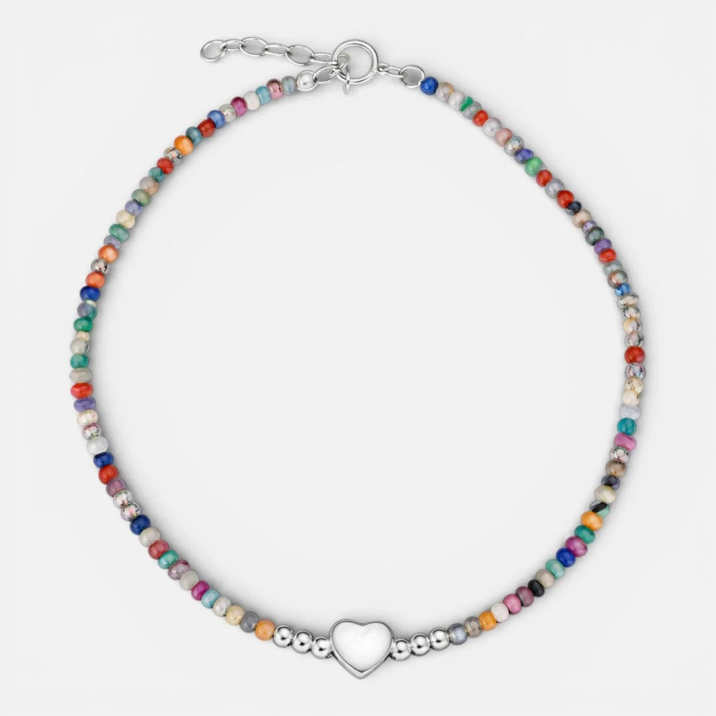 Tobillera Cristales Multicolor Esferas Corazón