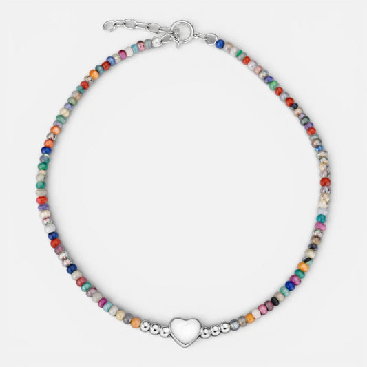 Tobillera Cristales Multicolor Esferas Corazón