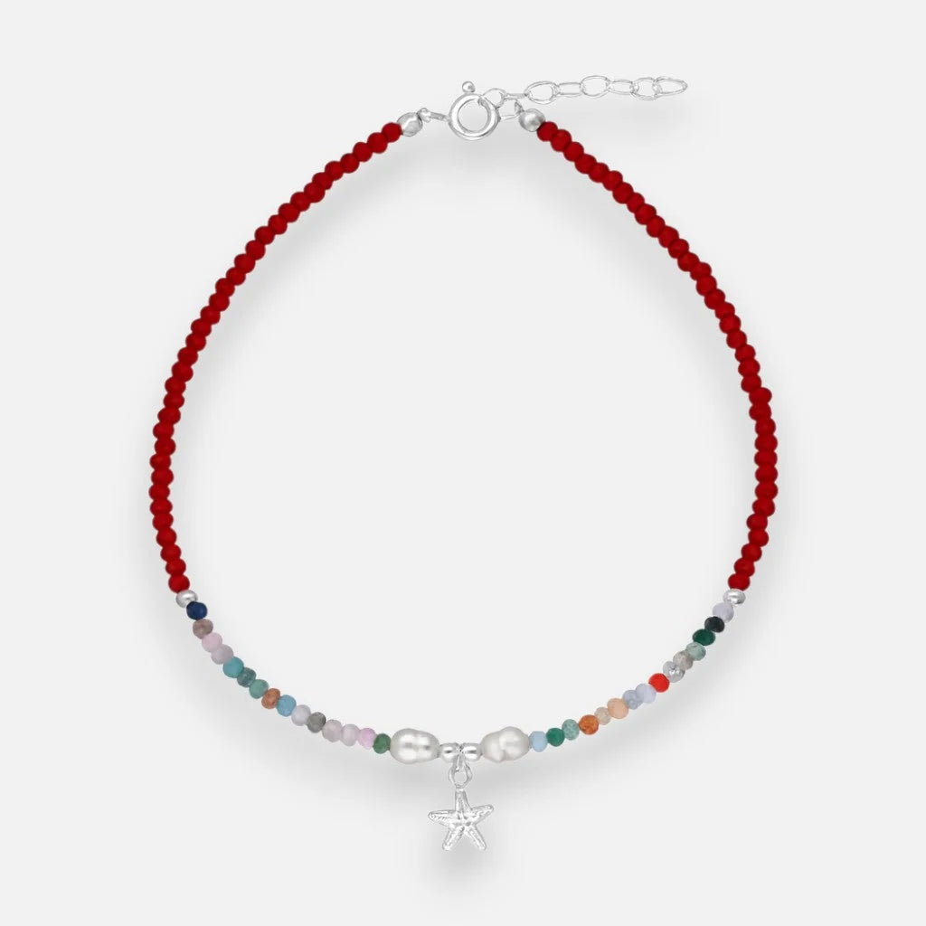 Tobillera Cristales Multicolor Perlas Estrella de Mar