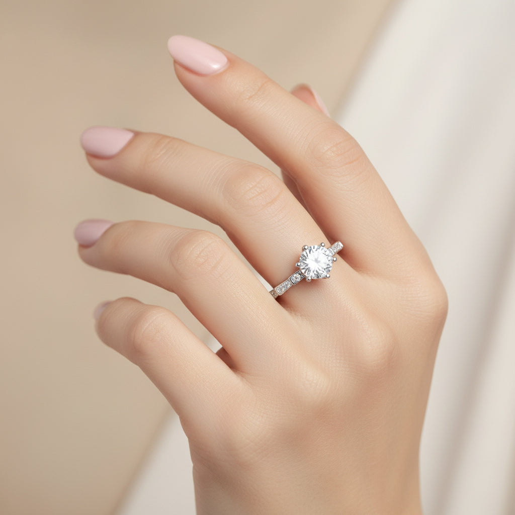 Anillo Solitario Moissanita y Circones