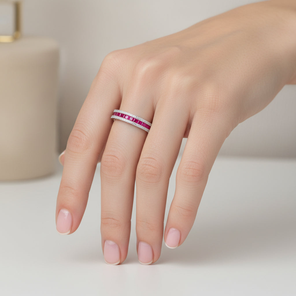 anillo cintillo circones rubi