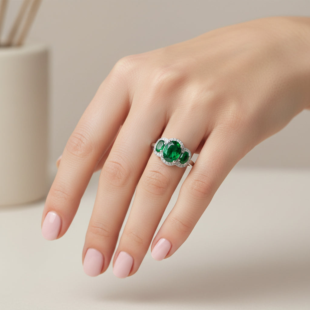 Anillo Circones Esmeralda Ovalado