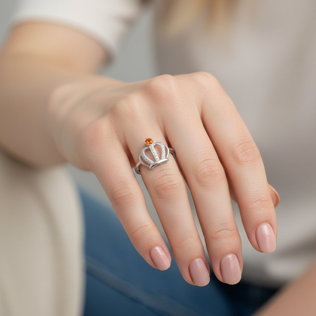 Anillo Corona Circón Granate