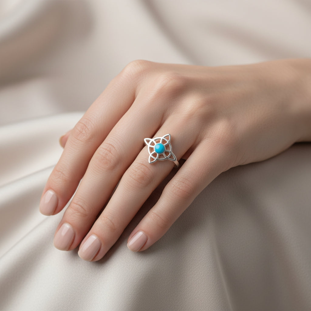 Anillo Nudo de Bruja Turquesa