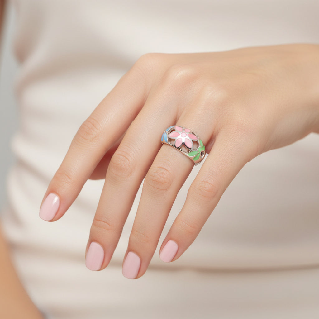 Anillo Flores Nacarado Multicolor