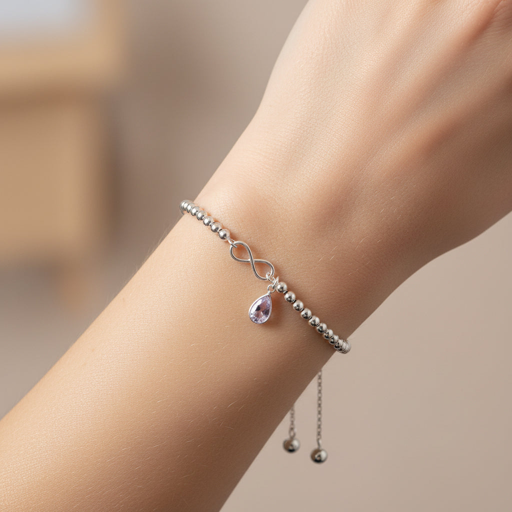 Pulsera Ajustable Esferas Infinito Gota Circón