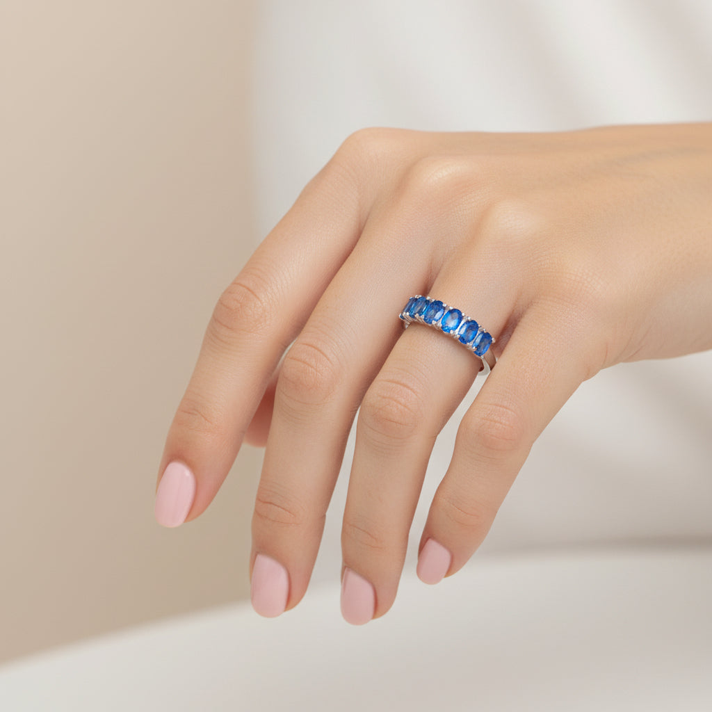 Anillo Cintillo Circones Agua Marina