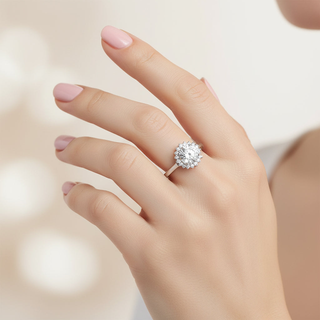 Anillo Flor Moissanita y Circones