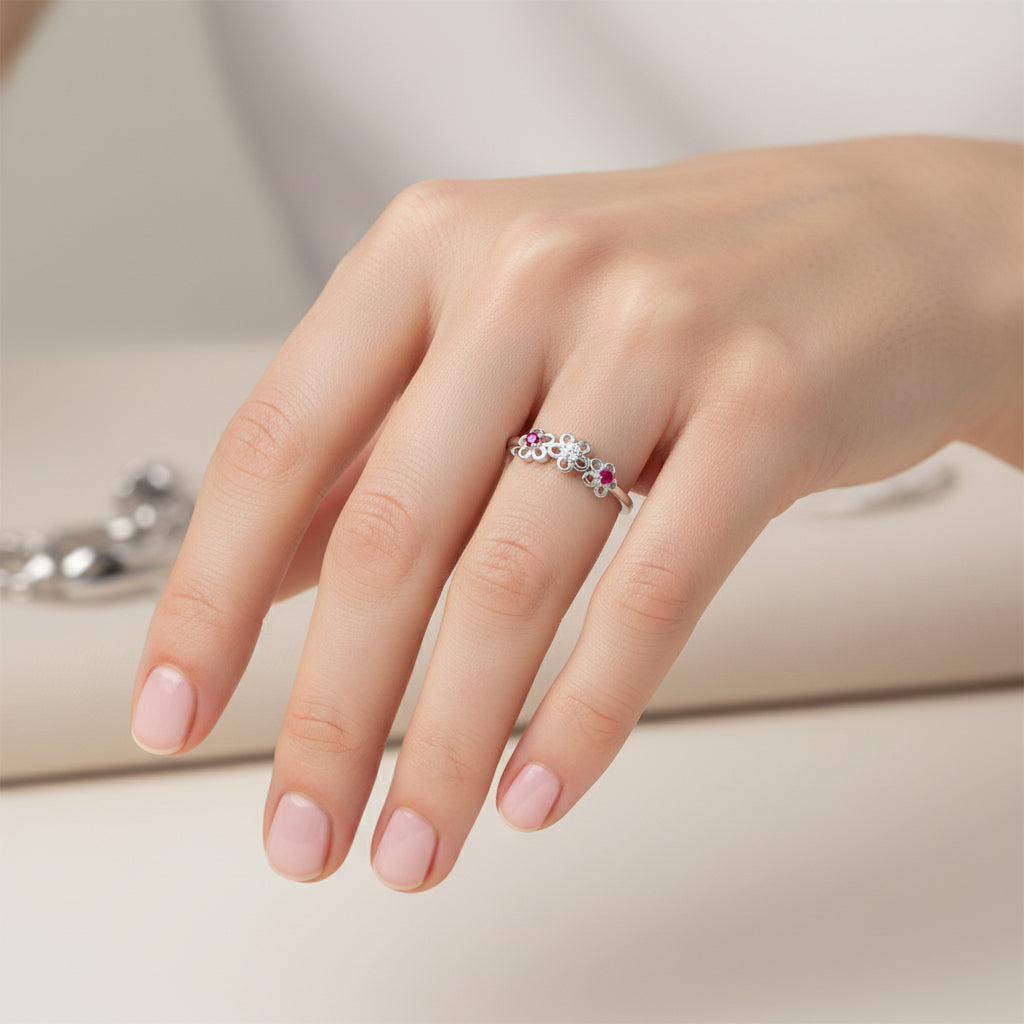 Anillo Flores Circones Rubí