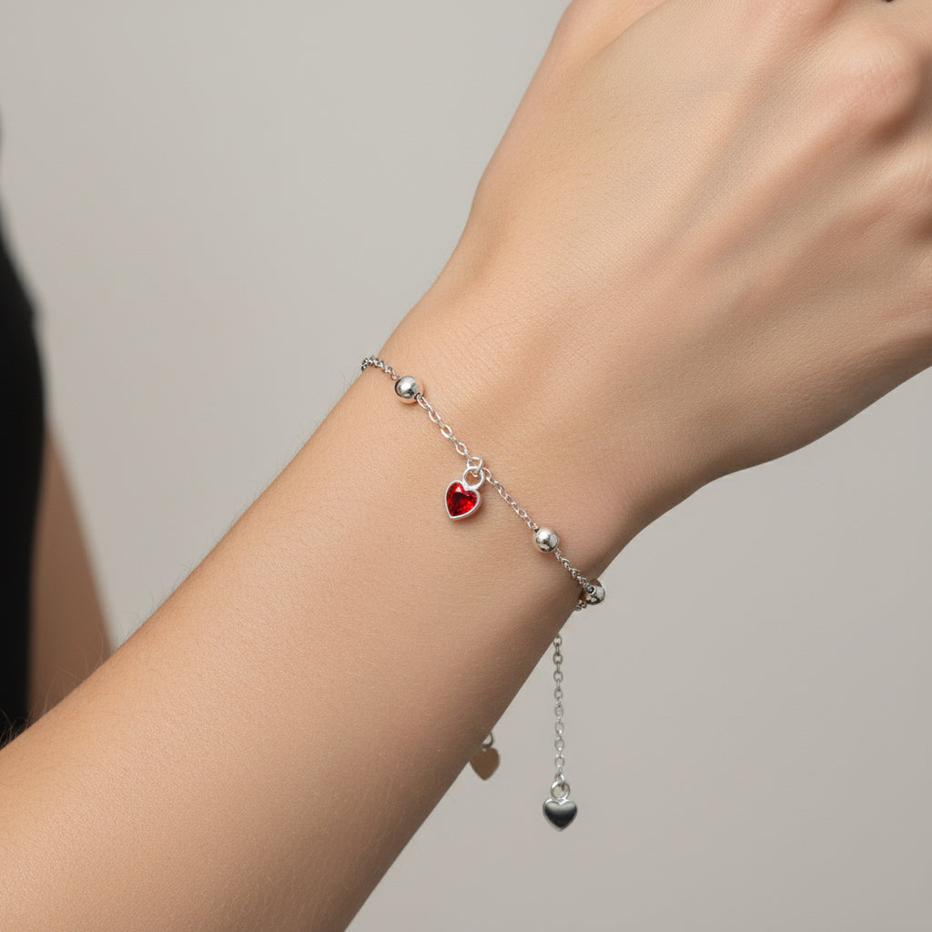 Pulsera Ajustable Esferas Corazón Circón Granate