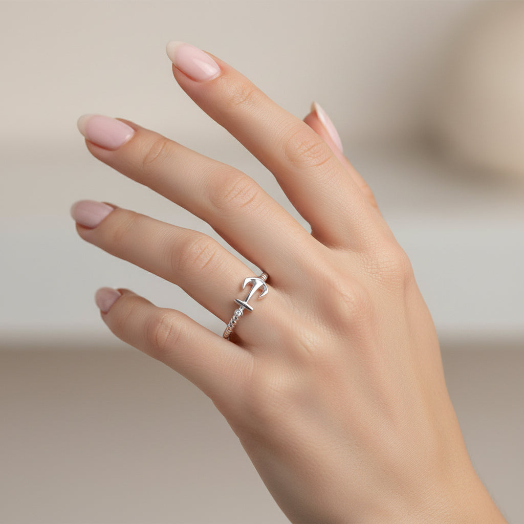 Anillo Ancla Entorchado Circón