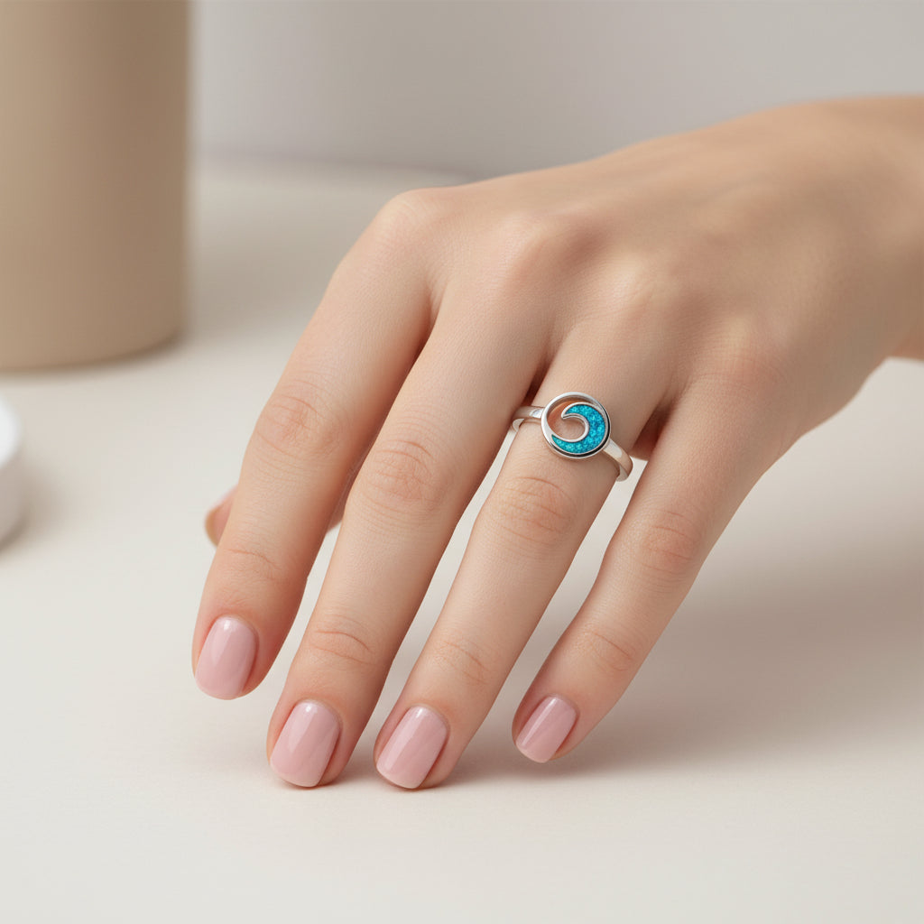 Anillo Ola Ópalo Azul