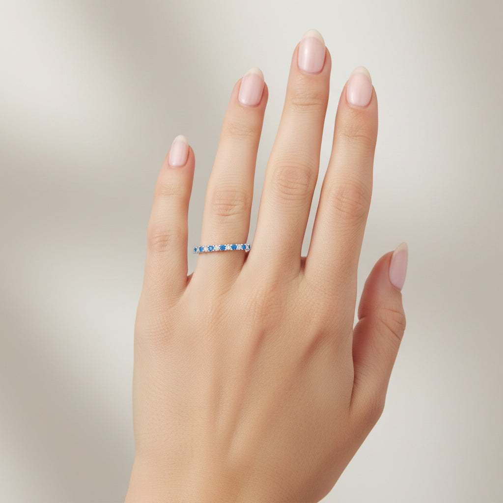 Anillo Cintillo Circones Agua Marina