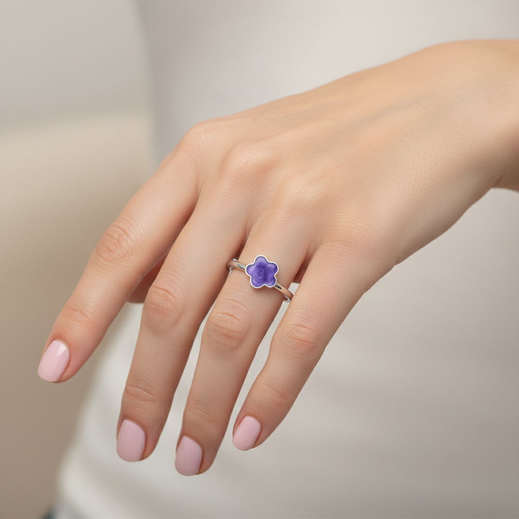 Anillo Flor Morado Metalizado