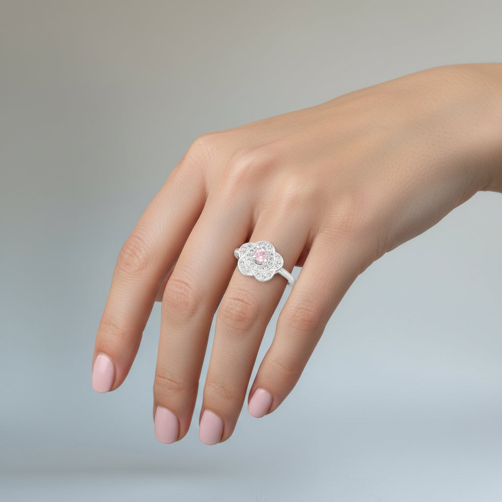 Anillo Flor Circon Rosa Francia
